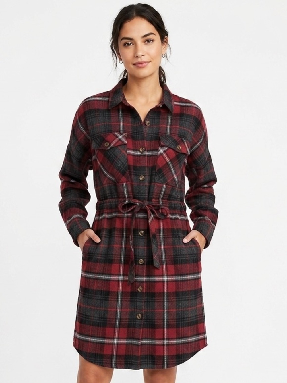 Ci Sono Plaid Collection Flannel Button Front Belted Shirt Dress XL BRAND NEW